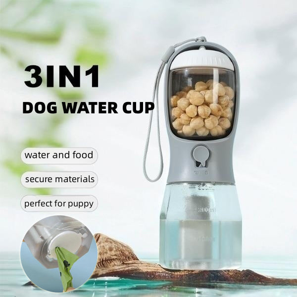 Petste 3-in-1 Portable Dog Water Bottle – Food Container & Waste Bag Holder