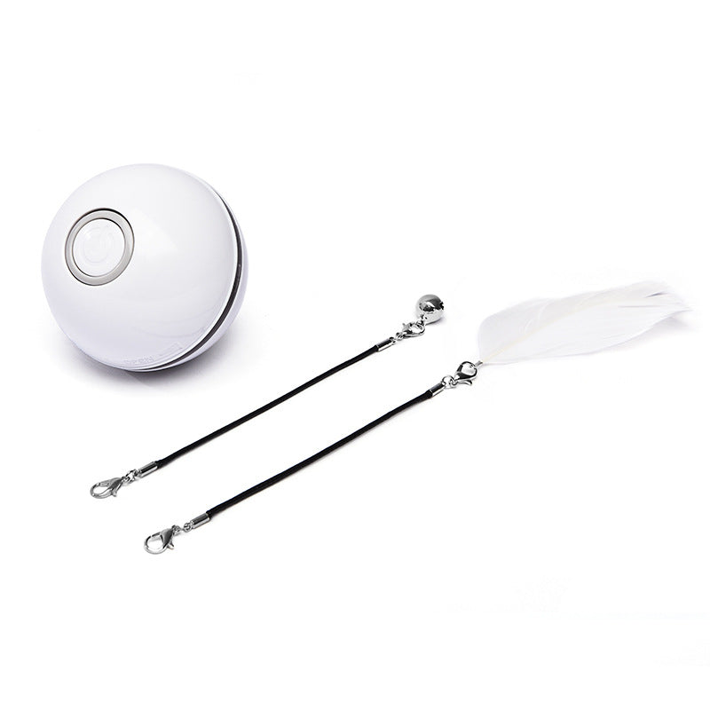 LED Interactive Rolling Cat Toy Ball with Lights, Feathers & USB Rechargeable Motion Play